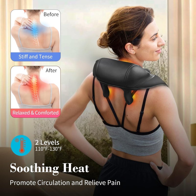 CuPiLo Shiatsu Neck Massager with Heat - Ideal Gifts for Friends,4D Cordless Deep Tissue Kneading Massage for Pain Relief,Rechargeable Massage for Neck,Shoulder,Traps and Back - Image 3